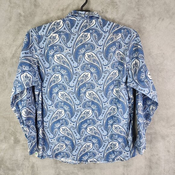 Mens Blue Cremieux Slim Fit Paisley Shirt Button Down 100% Cotton Size XL - Picture 5 of 8